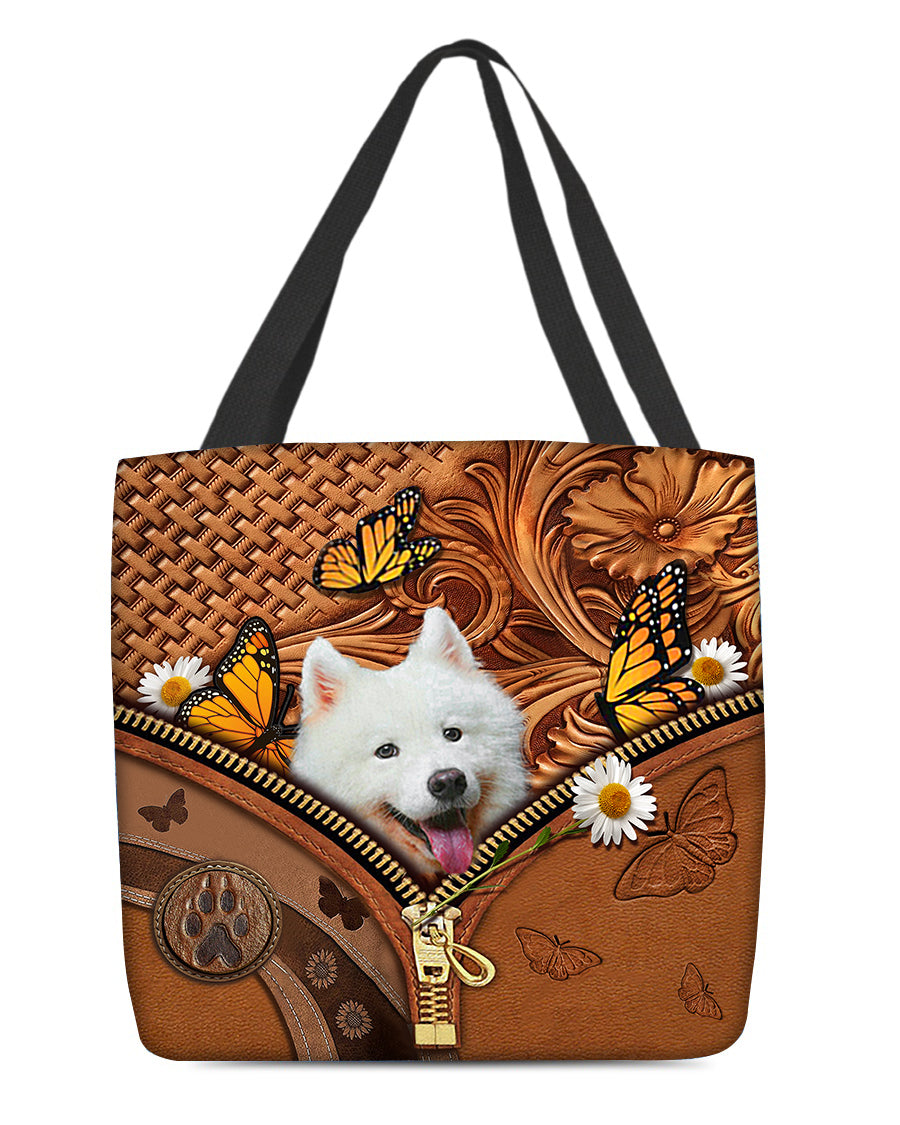 Samoyed Butterfly Daisy Cloth Tote Bag