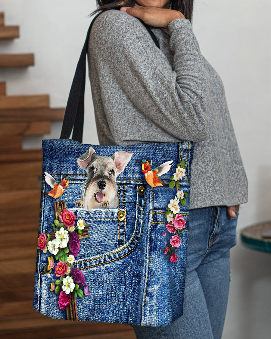 Schnauzer-Cardinal &amp; Cross Flower Cloth Tote Bag