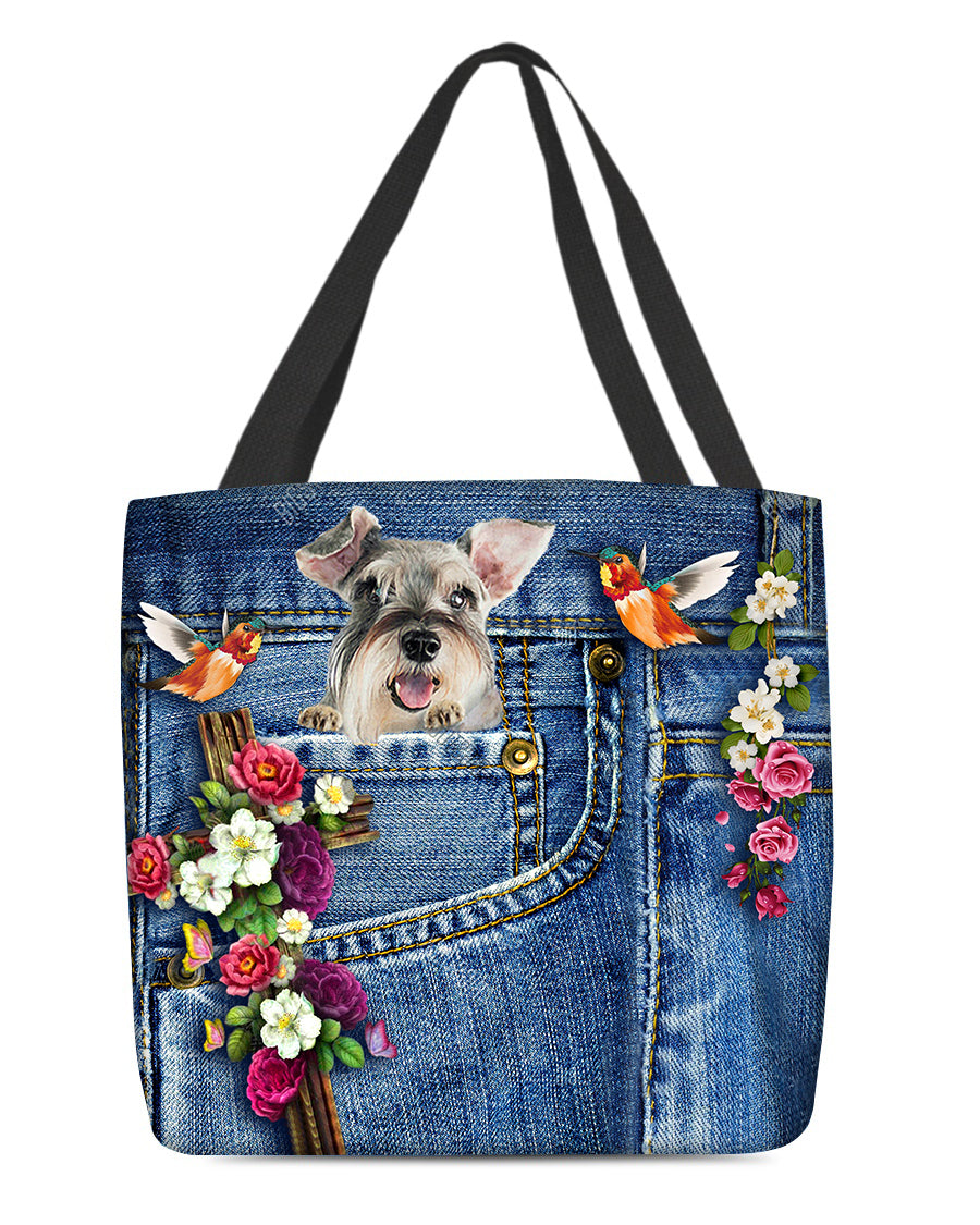 Schnauzer-Cardinal &amp; Cross Flower Cloth Tote Bag