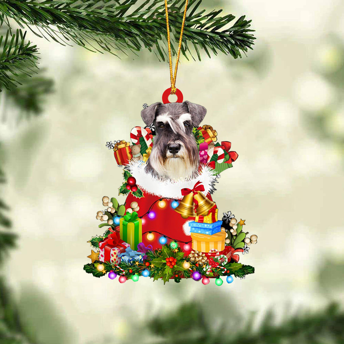 Schnauzer-Christmas Bag Gift-Two Sided Ornament