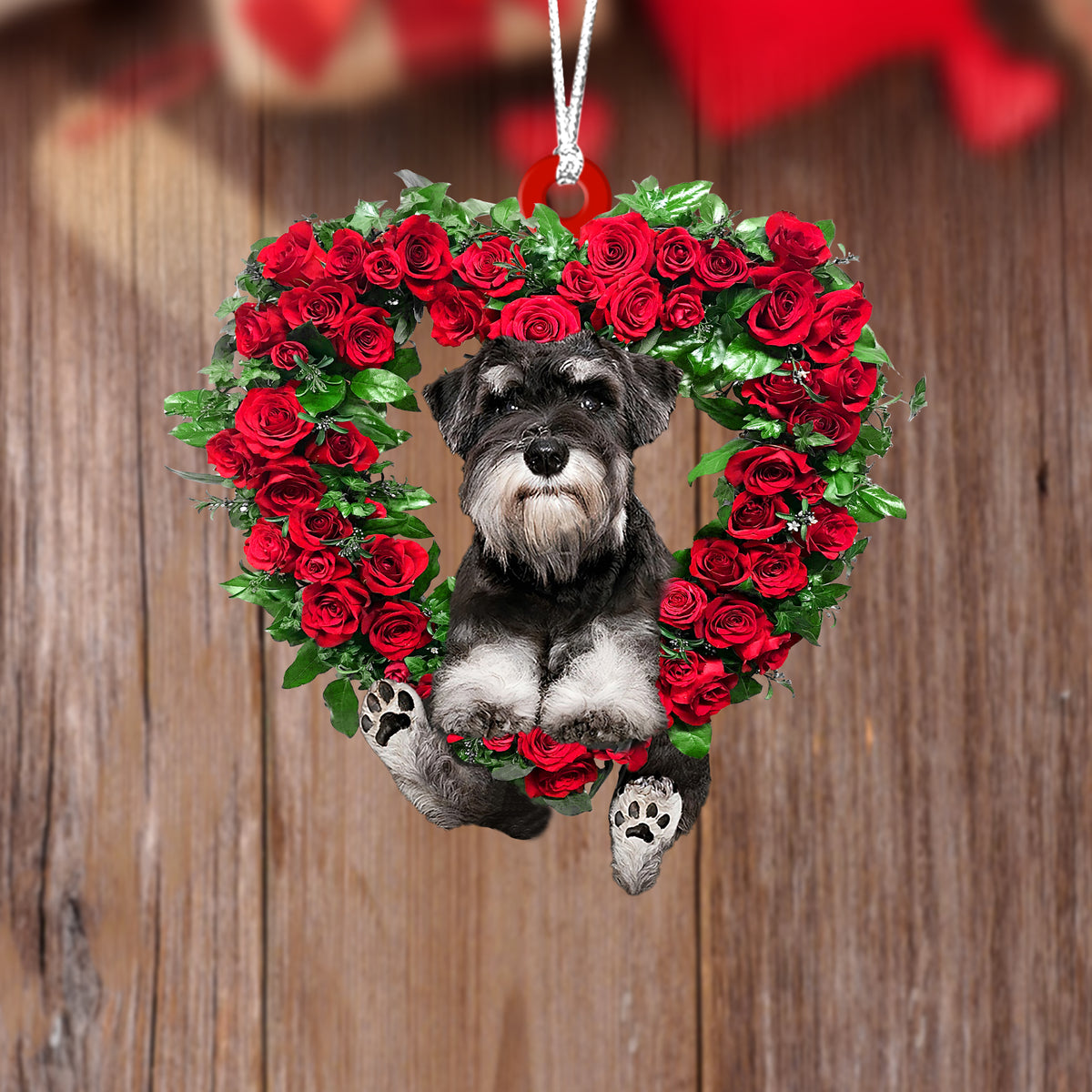 Schnauzer-Heart Wreath Two Sides Ornament