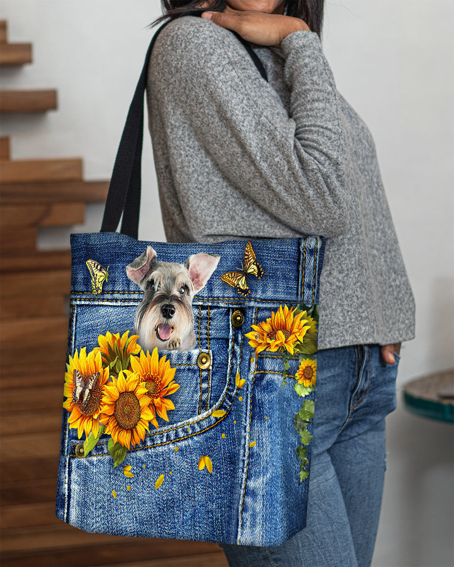 Schnauzer-Sunflowers &amp; Butterflies Cloth Tote Bag