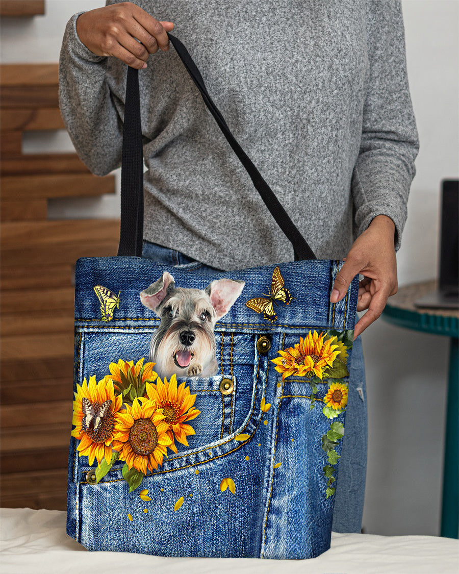 Schnauzer-Sunflowers &amp; Butterflies Cloth Tote Bag