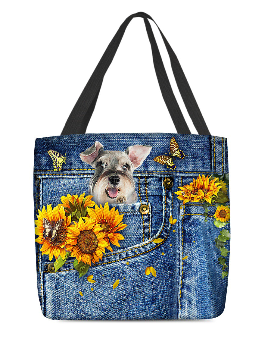 Schnauzer-Sunflowers &amp; Butterflies Cloth Tote Bag