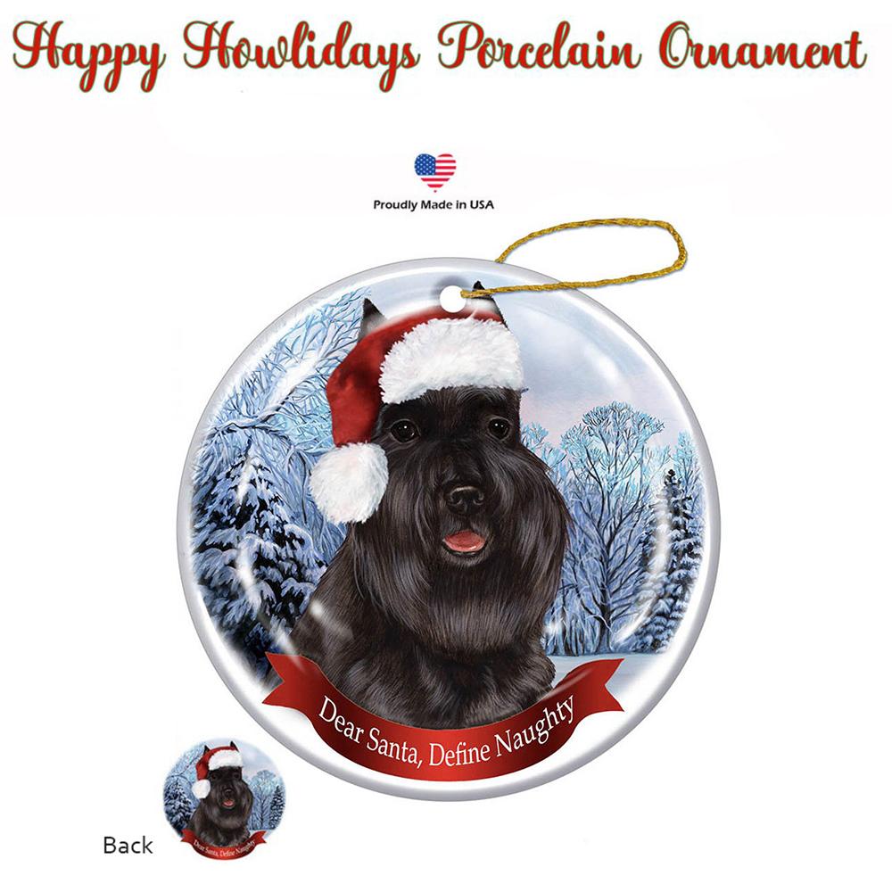Schnauzer (Cropped) Black Santa Hat Porcelain Christmas Ornament