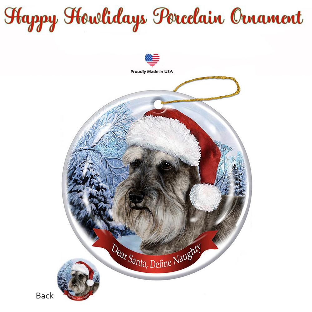 Schnauzer (Uncropped) Santa Hat Porcelain Christmas Ornament