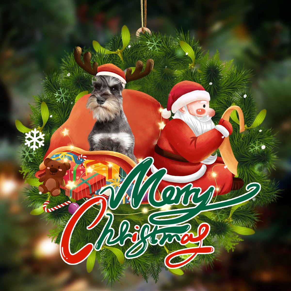 Schnauzer 1-Santa & dog Hanging Ornament