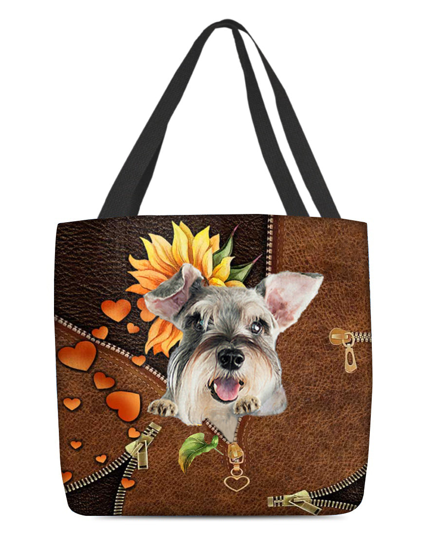 Schnauzer-Sunflower&amp;zipper Cloth Tote Bag