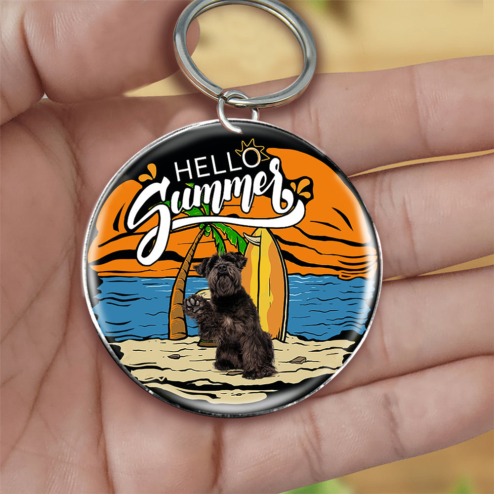 Schnauzer 2 Hello Summer-Round Resin Epoxy Metal Keychain