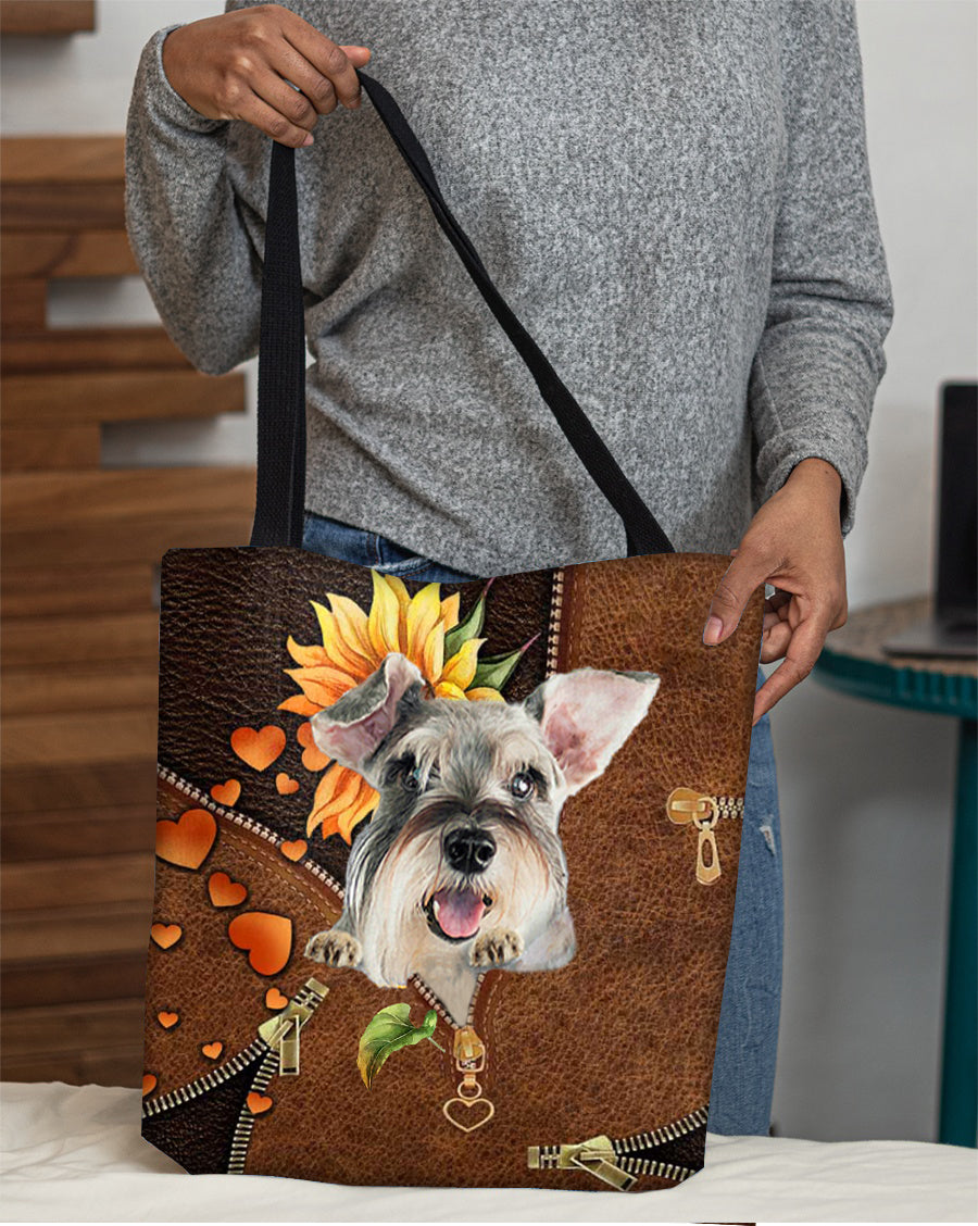 Schnauzer-Sunflower&amp;zipper Cloth Tote Bag