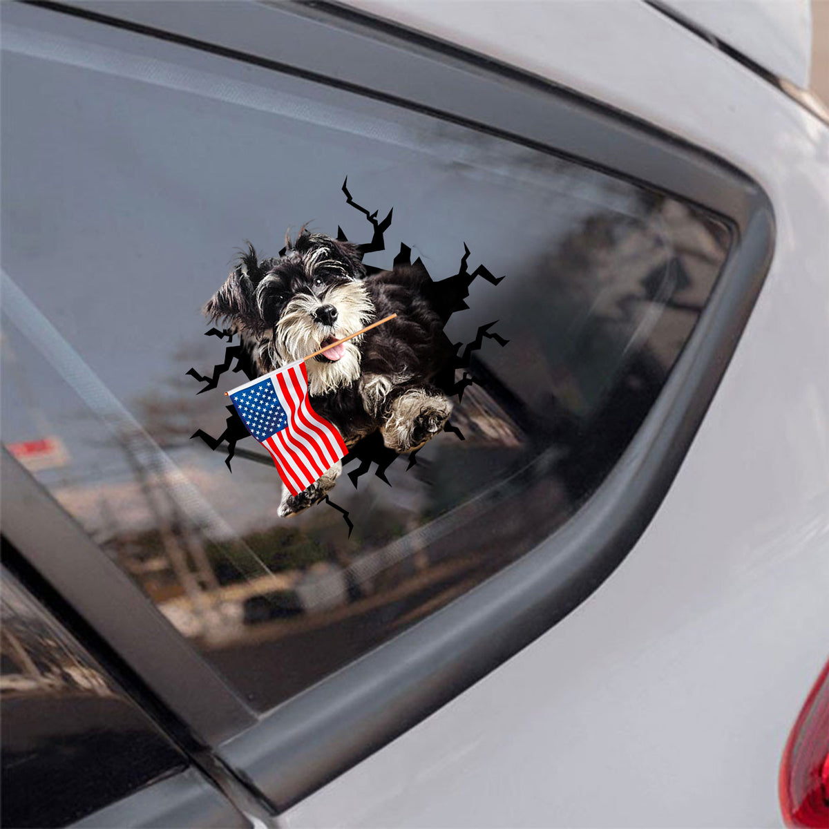 Schnauzer And American Flag Independent Day Car Sticker Decal