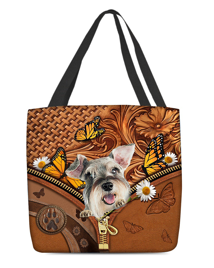Schnauzer Butterfly Daisy Cloth Tote Bag