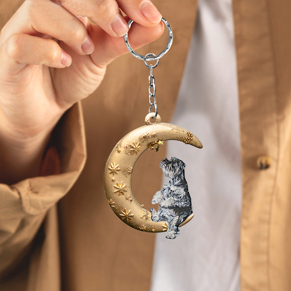 Schnauzer-Dog &amp; Moon Flat Acrylic Keychain