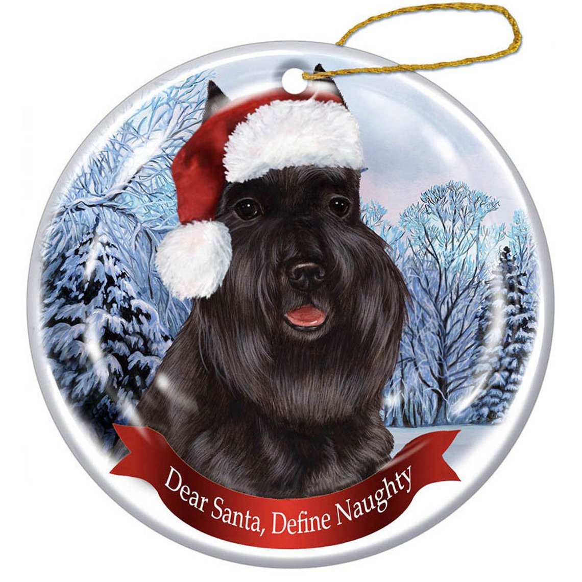 Schnauzer (Cropped) Black Santa Hat Porcelain Christmas Ornament