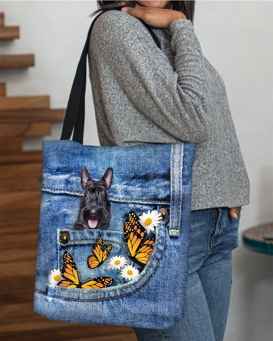 Scottish-Terrier-Butterfly Daisies Fait-CLOTH TOTE BAG