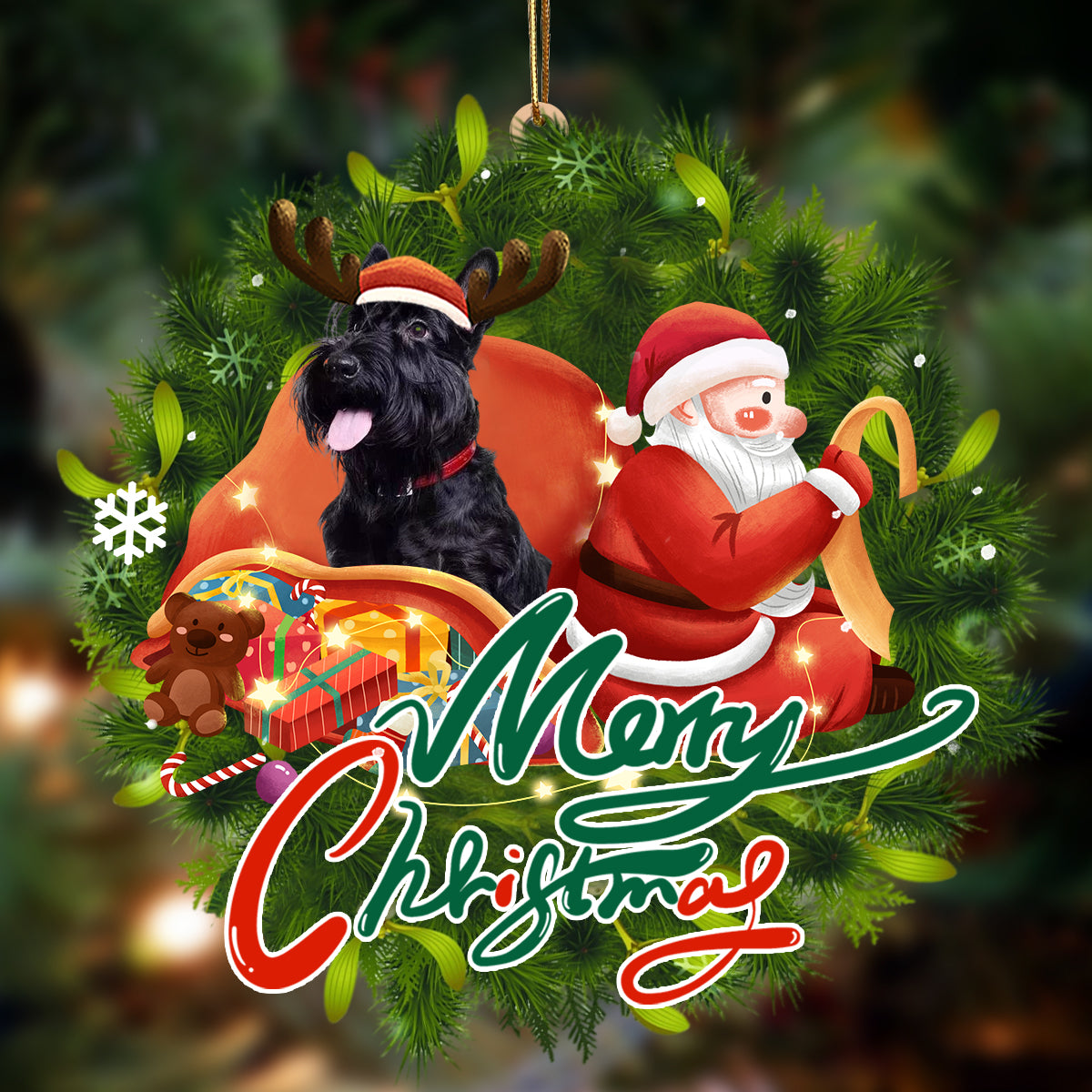 Scottish Terrier-Santa &amp; dog Hanging Ornament
