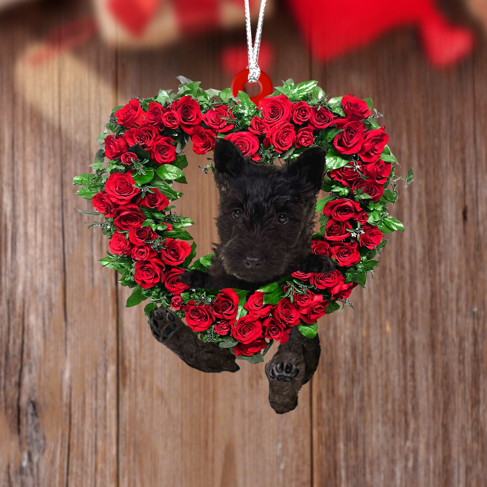 Scottish Terrier-Heart Wreath Two Sides Ornament