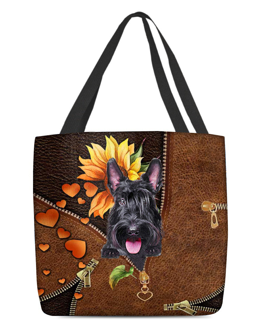 Scottish Terrier-Sunflower&amp;zipper Cloth Tote Bag