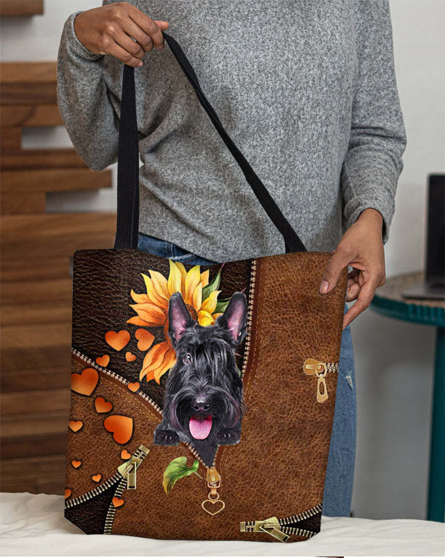 Scottish Terrier-Sunflower&amp;zipper Cloth Tote Bag