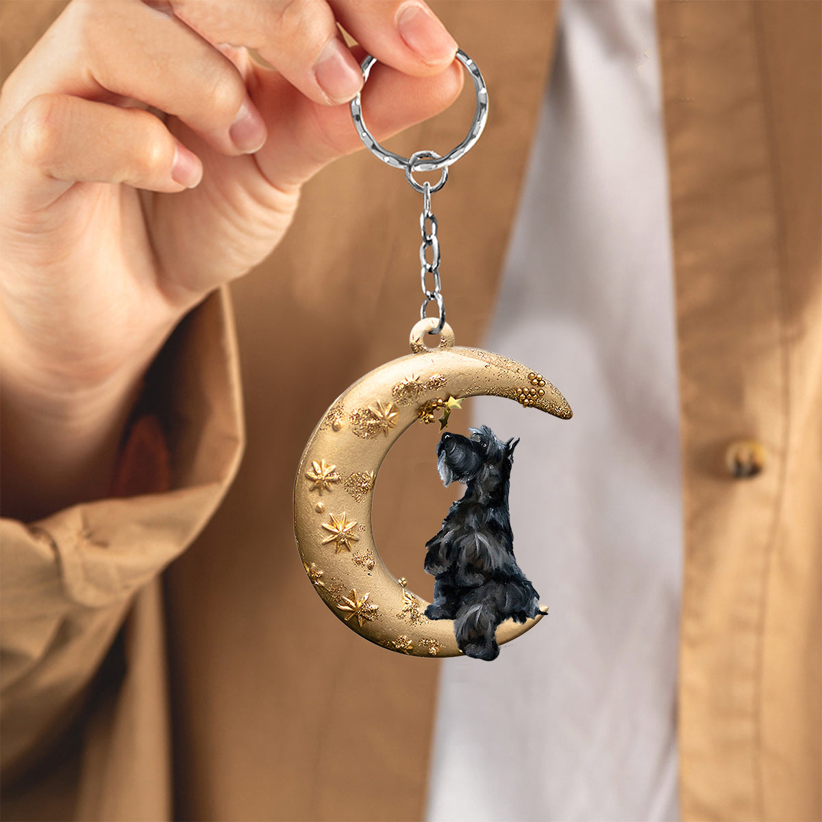 Scottish terrier-Dog &amp; Moon Flat Acrylic Keychain