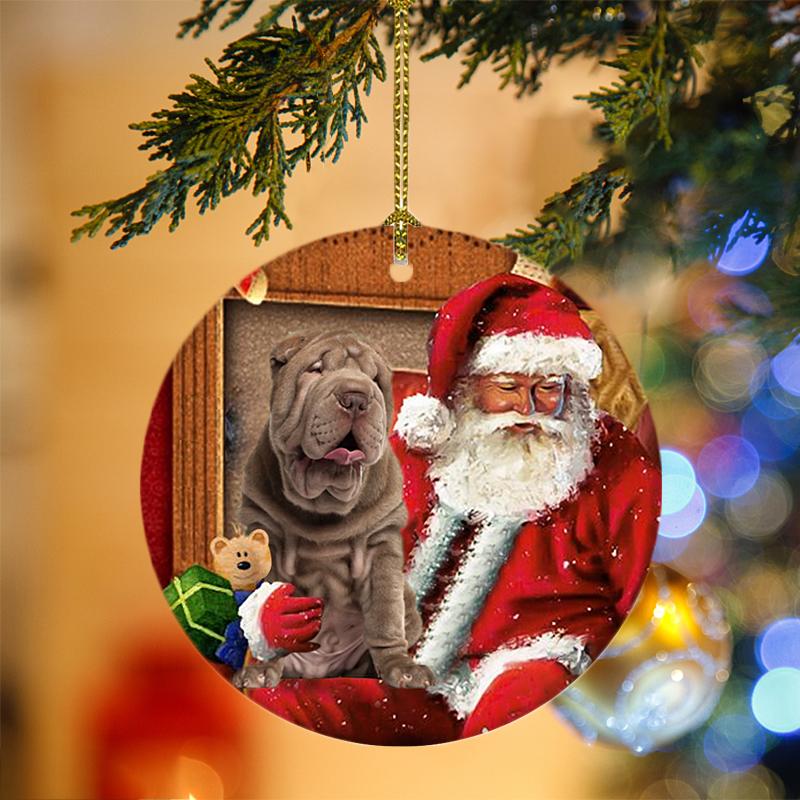 Shar Pei With Santa Christmas Ornament