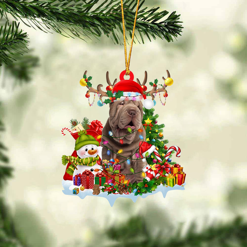 Shar Pei-Elk & Snowman-Two Sided Ornament