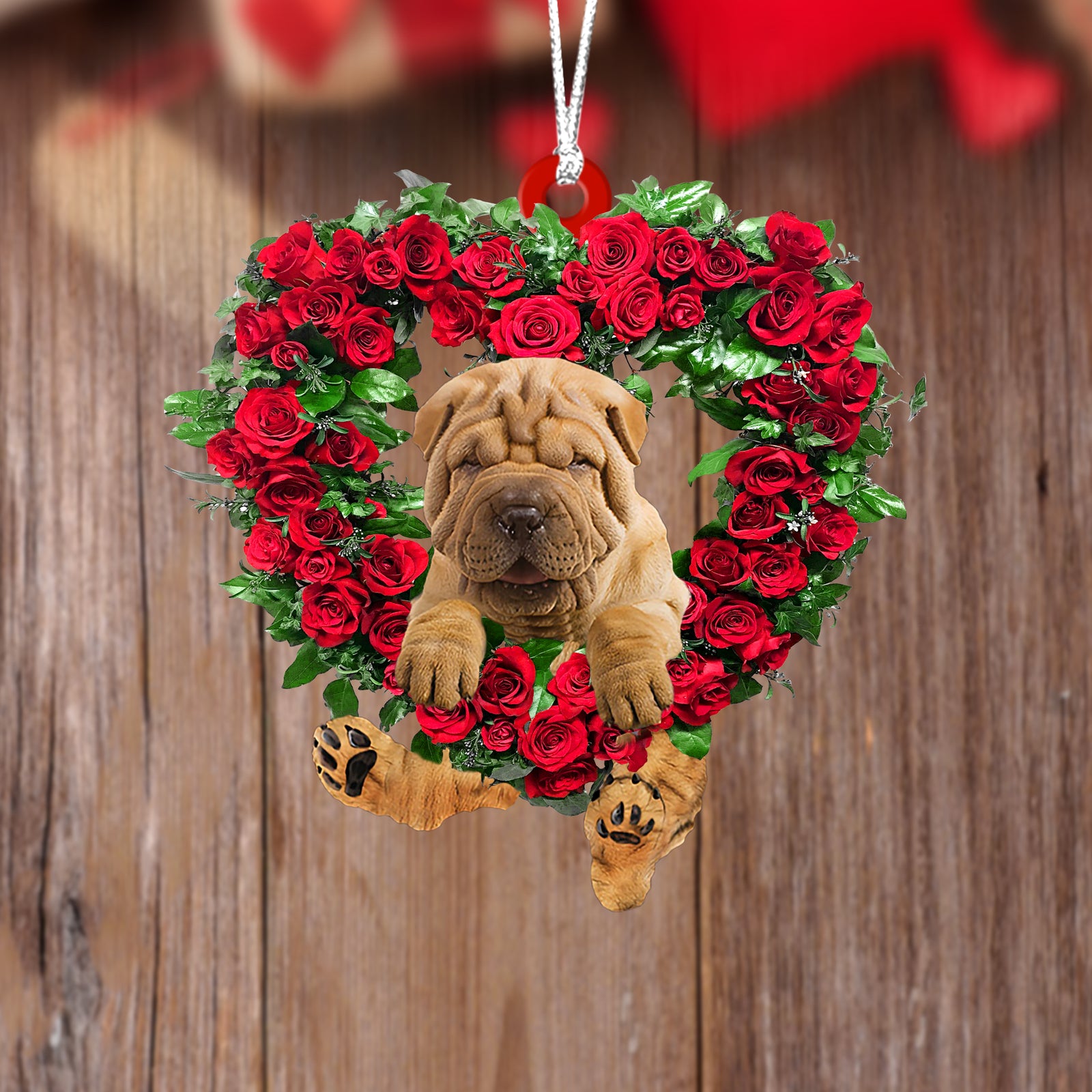 Shar Pei-Heart Wreath Two Sides Ornament