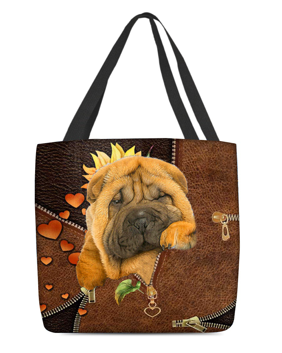 Shar pei-Sunflower&amp;zipper Cloth Tote Bag