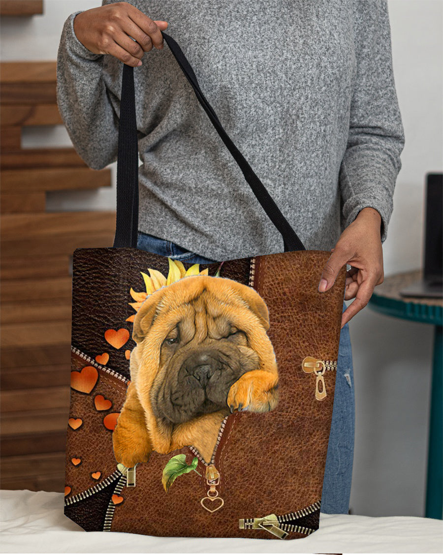 Shar pei-Sunflower&amp;zipper Cloth Tote Bag
