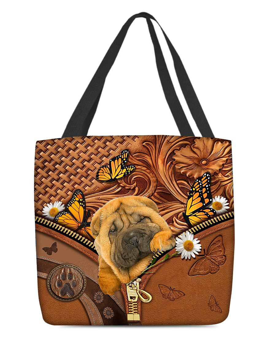 Shar pei Butterfly Daisy Cloth Tote Bag
