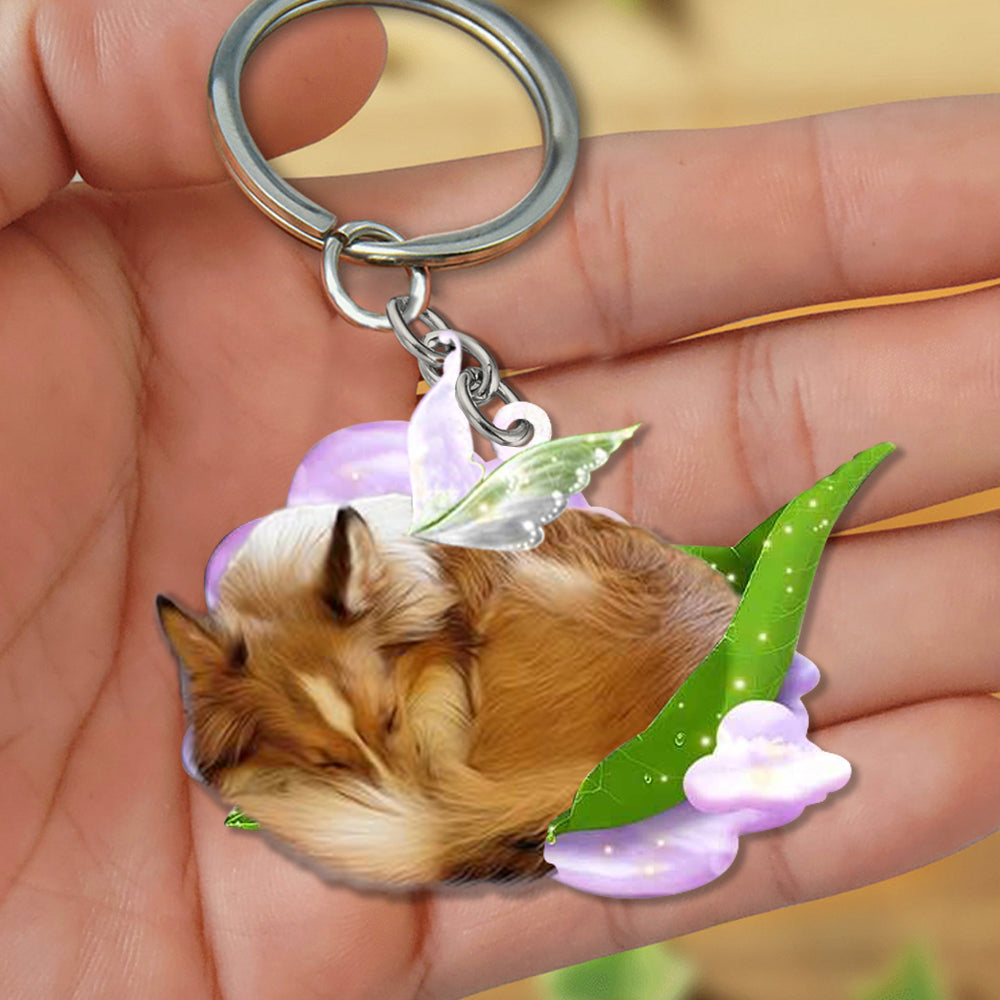 Sheltie-Sleep On Fallen Leaves Flat Acrylic Keychain