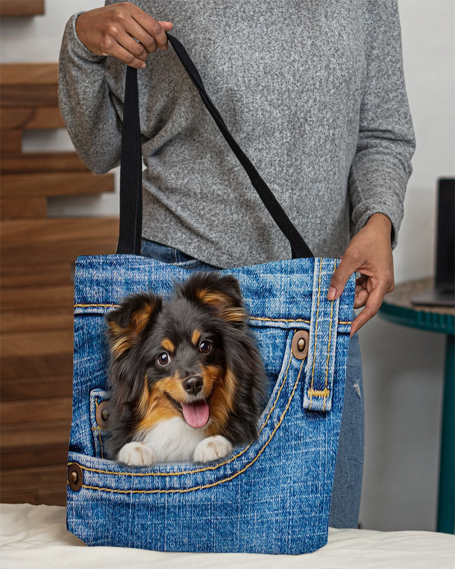 Sheltie-in pocket-Cloth Tote Bag