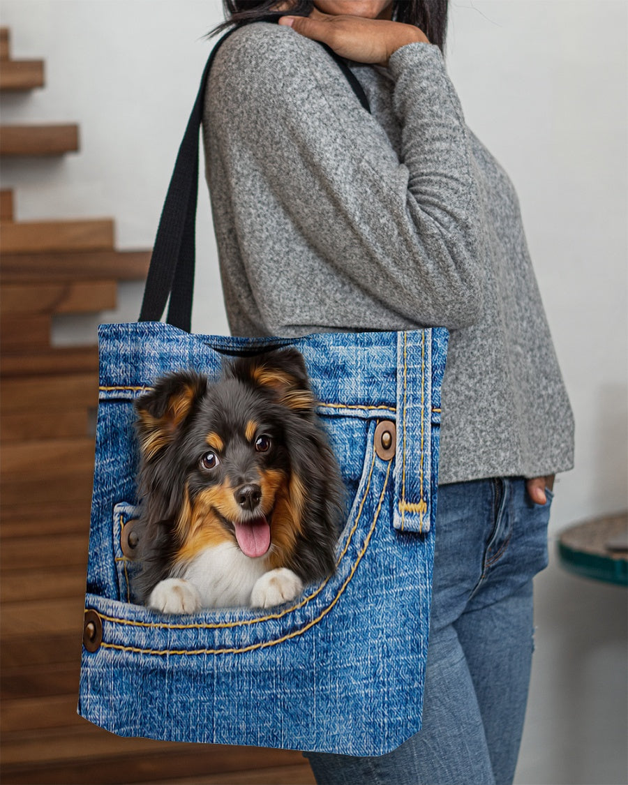 Sheltie-in pocket-Cloth Tote Bag