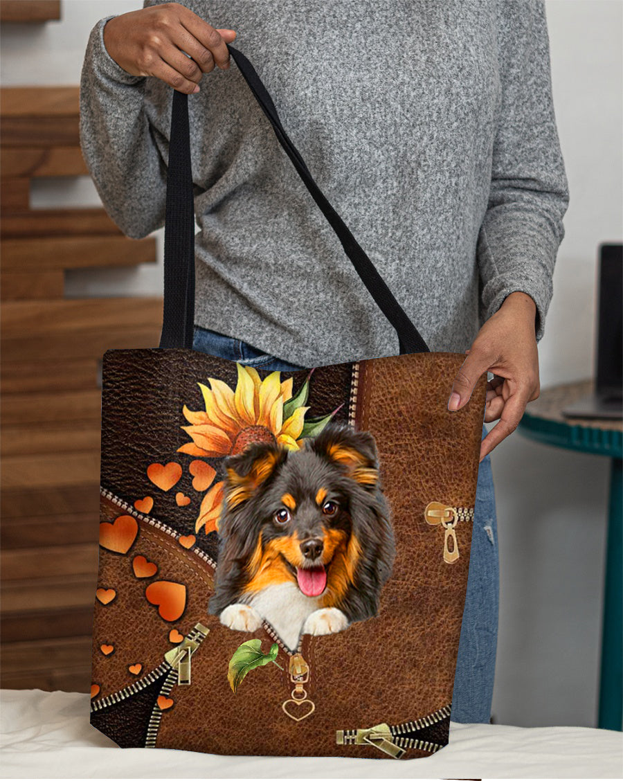 Sheltie-Sunflower&amp;zipper Cloth Tote Bag