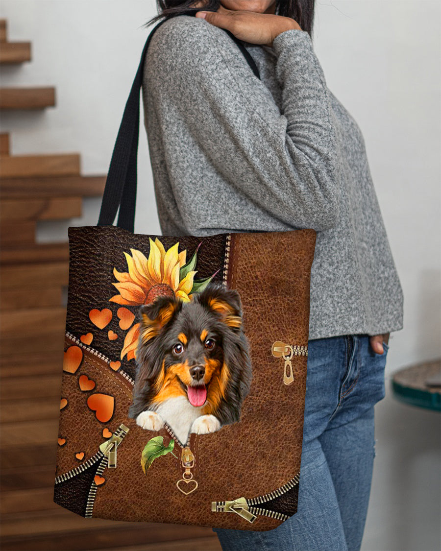 Sheltie-Sunflower&amp;zipper Cloth Tote Bag