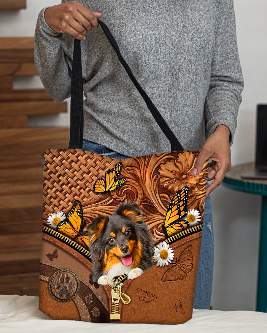 Sheltie Butterfly Daisy Cloth Tote Bag