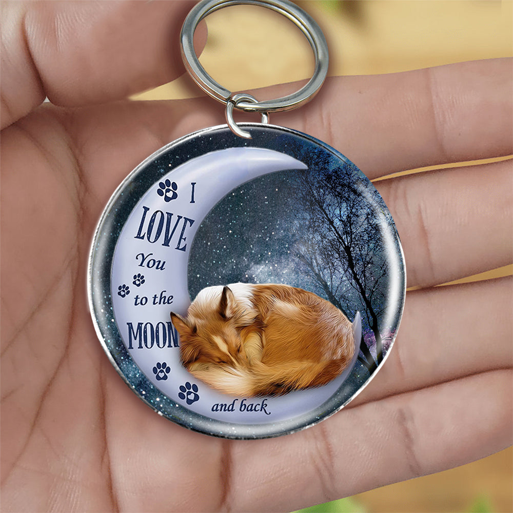 Sheltie Moon Back-Round Resin Epoxy Metal Keychain