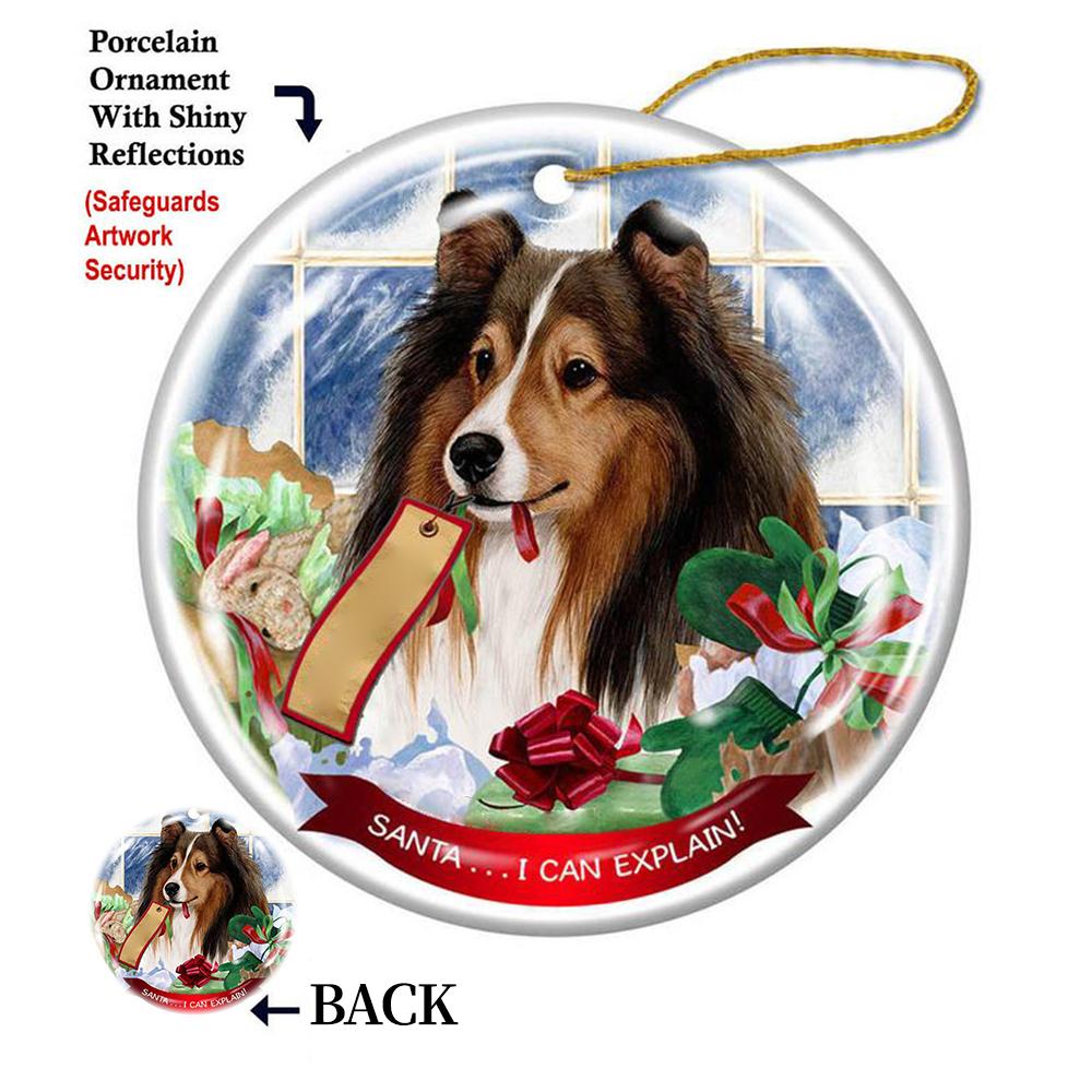 Sheltie Sable White Porcelain Hanging Ornament