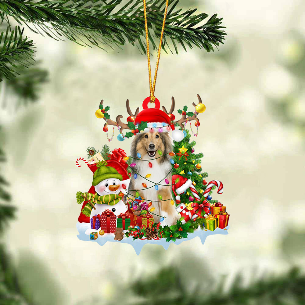 Shetland Sheepdog-Elk & Snowman-Two Sided Ornament