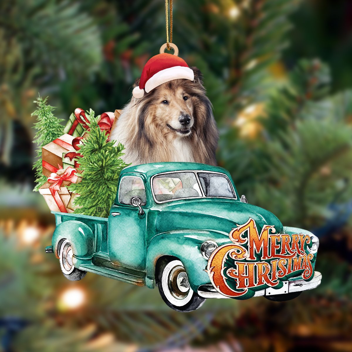 Shetland Sheepdog-Green Truck Hanging Ornament
