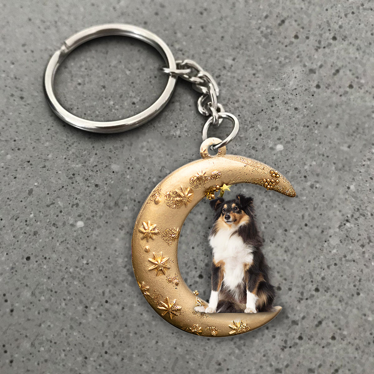 Shetland Sheepdog-Dog &amp; Moon Flat Acrylic Keychain
