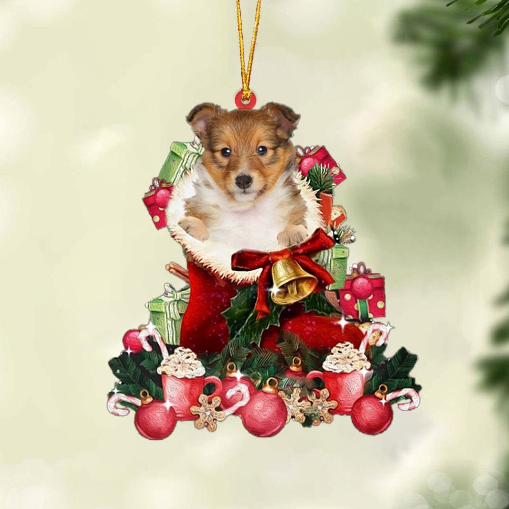 Shetland Sheepdog 2-Red Boot Hanging Ornament