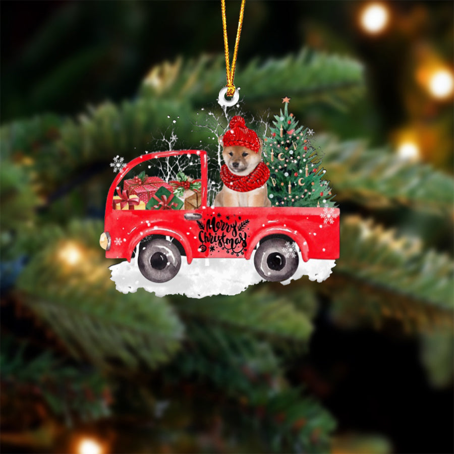 Shiba Inu 2-Xmas Truck-Two Sided Ornament
