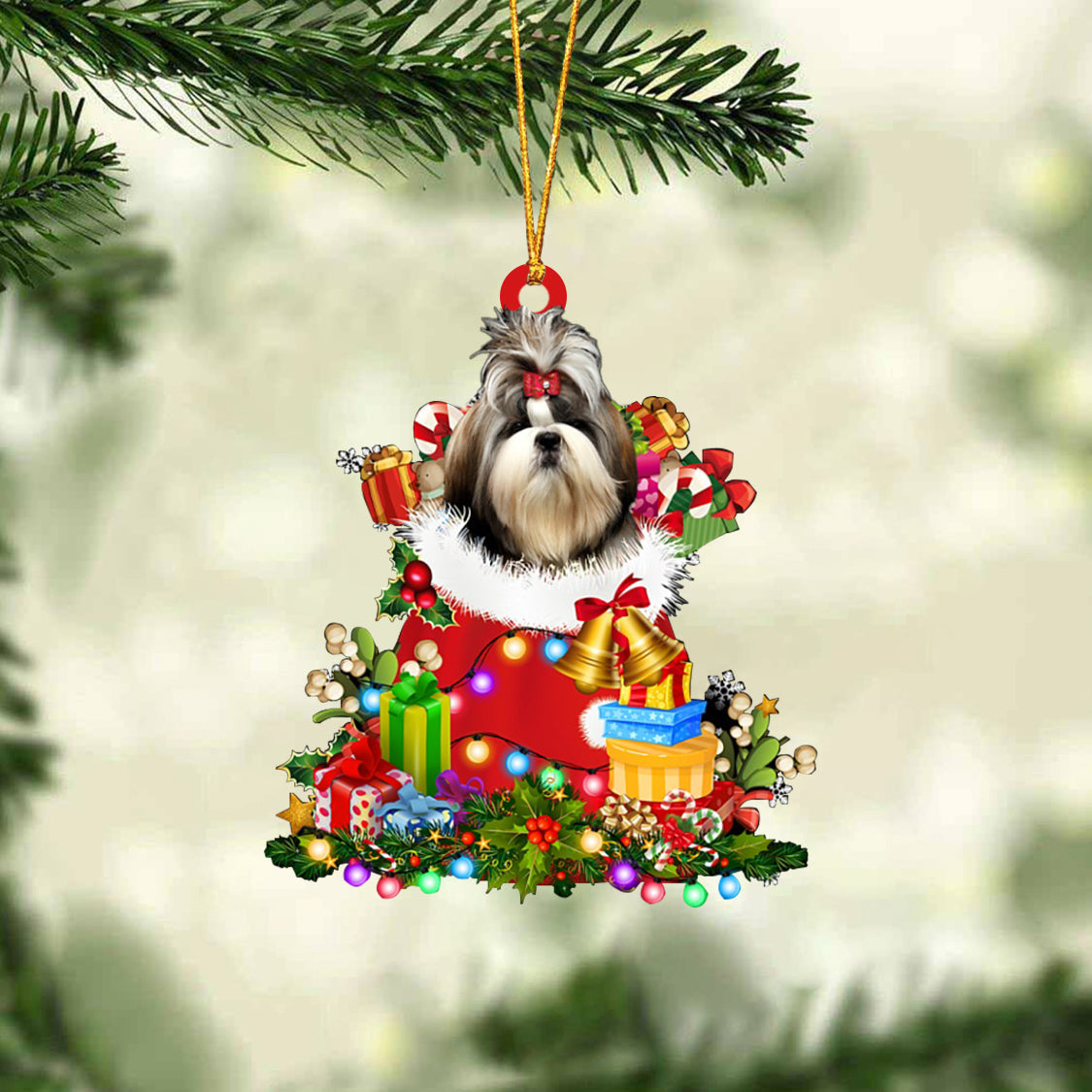 Shih Tzu-Christmas Bag Gift-Two Sided Ornament