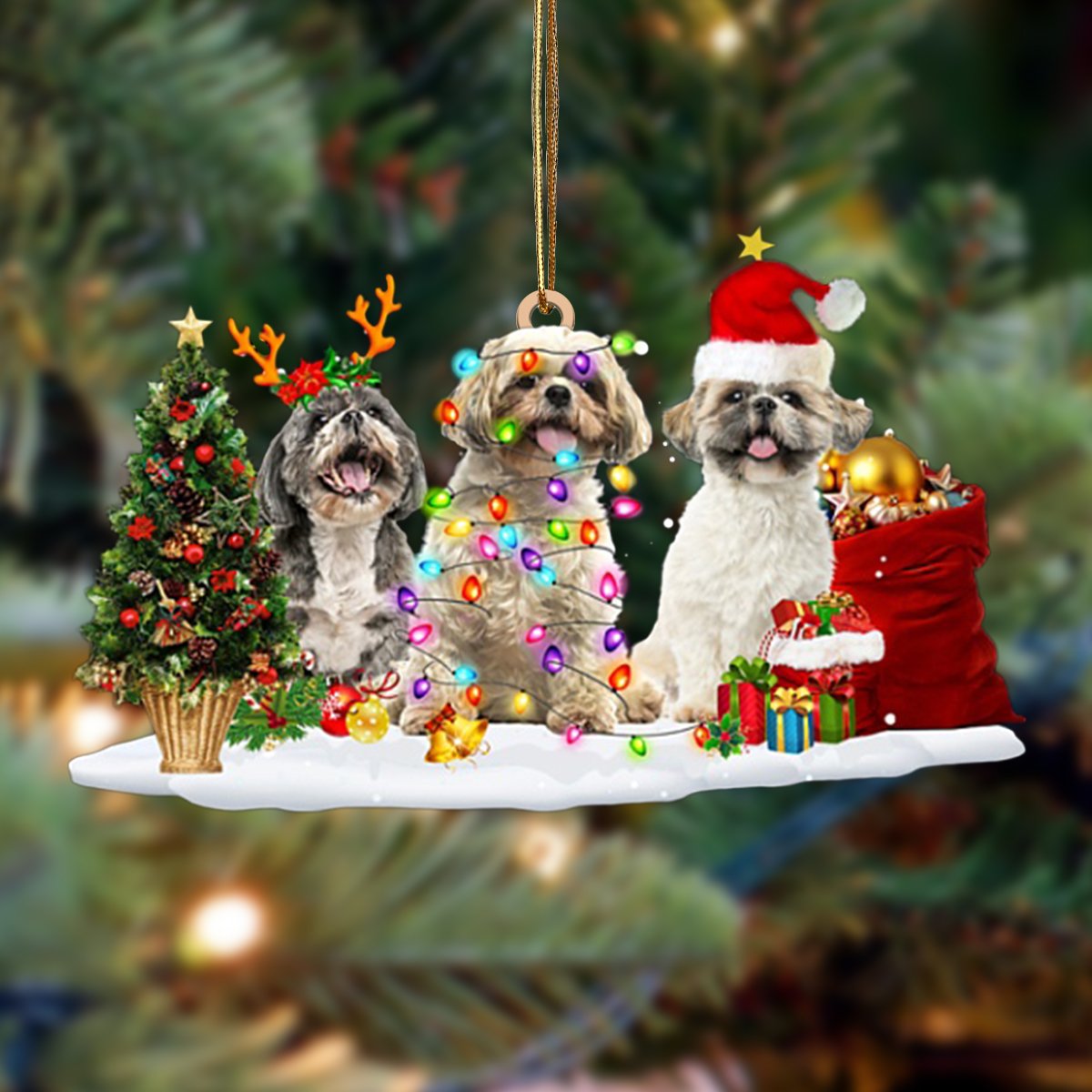 Shih Tzu-Christmas Dog Friends Hanging Ornament