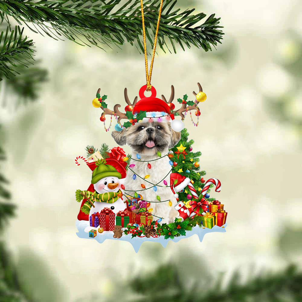 Shih Tzu-Elk &amp; Snowman-Two Sided Ornament