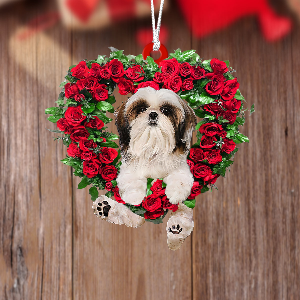 Shih Tzu-Heart Wreath Two Sides Ornament