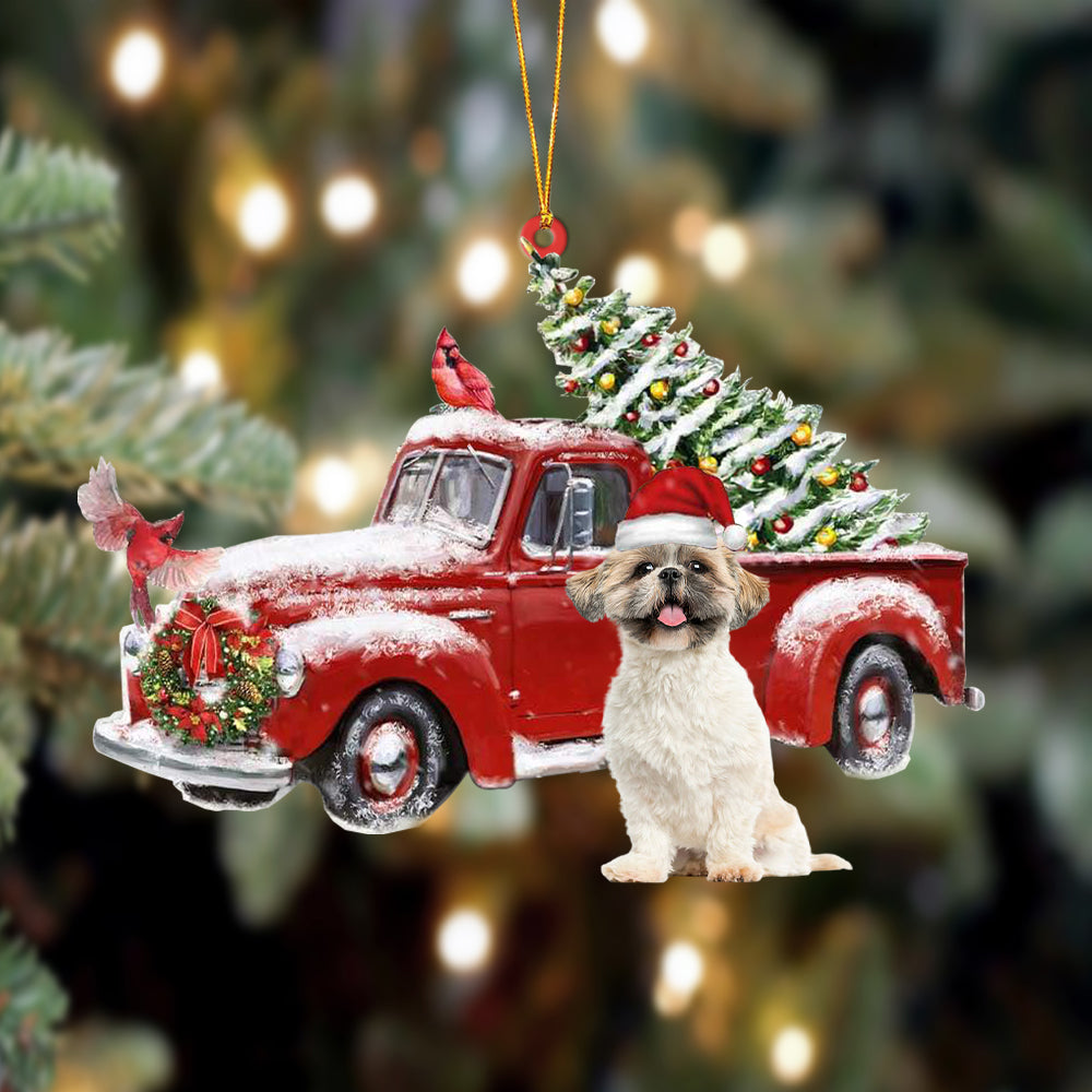 Shih Tzu 2-Cardinal &amp; Truck Two Sided Ornament