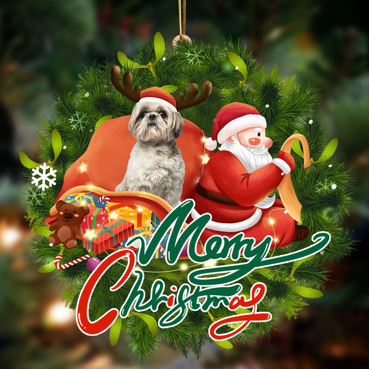 Shih Tzu2-Santa &amp; dog Hanging Ornament