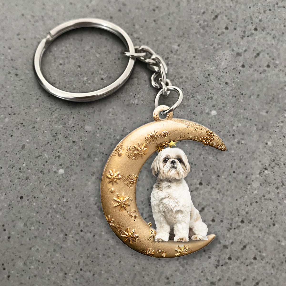 Shih Tzu 2-Dog &amp; Moon Flat Acrylic Keychain
